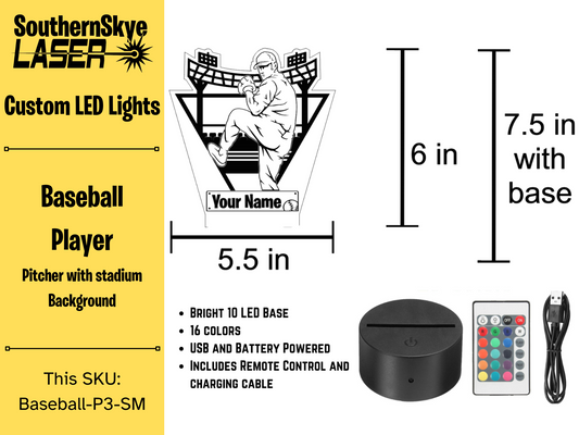 Baseball Player Pitcher LED Light, Night Light, Desk Light Personalized Gift, Trophy, Award
