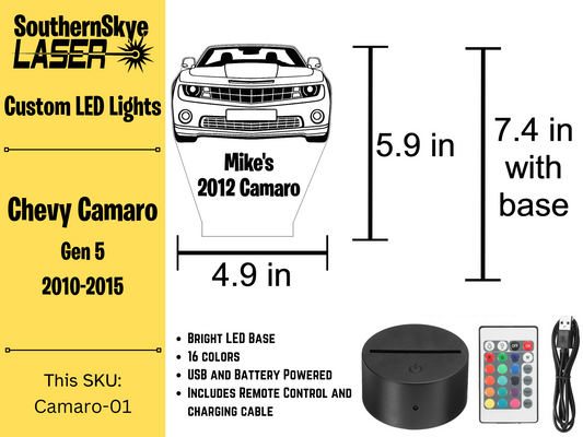 Chevy Camaro LED Light, Night Light, Desk Light, Personalized Gift, Car Show Trophy