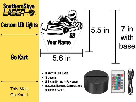 Go Kart, Racing LED Light, Night light, Desk Light, Personalized Gift, Trophy, Award