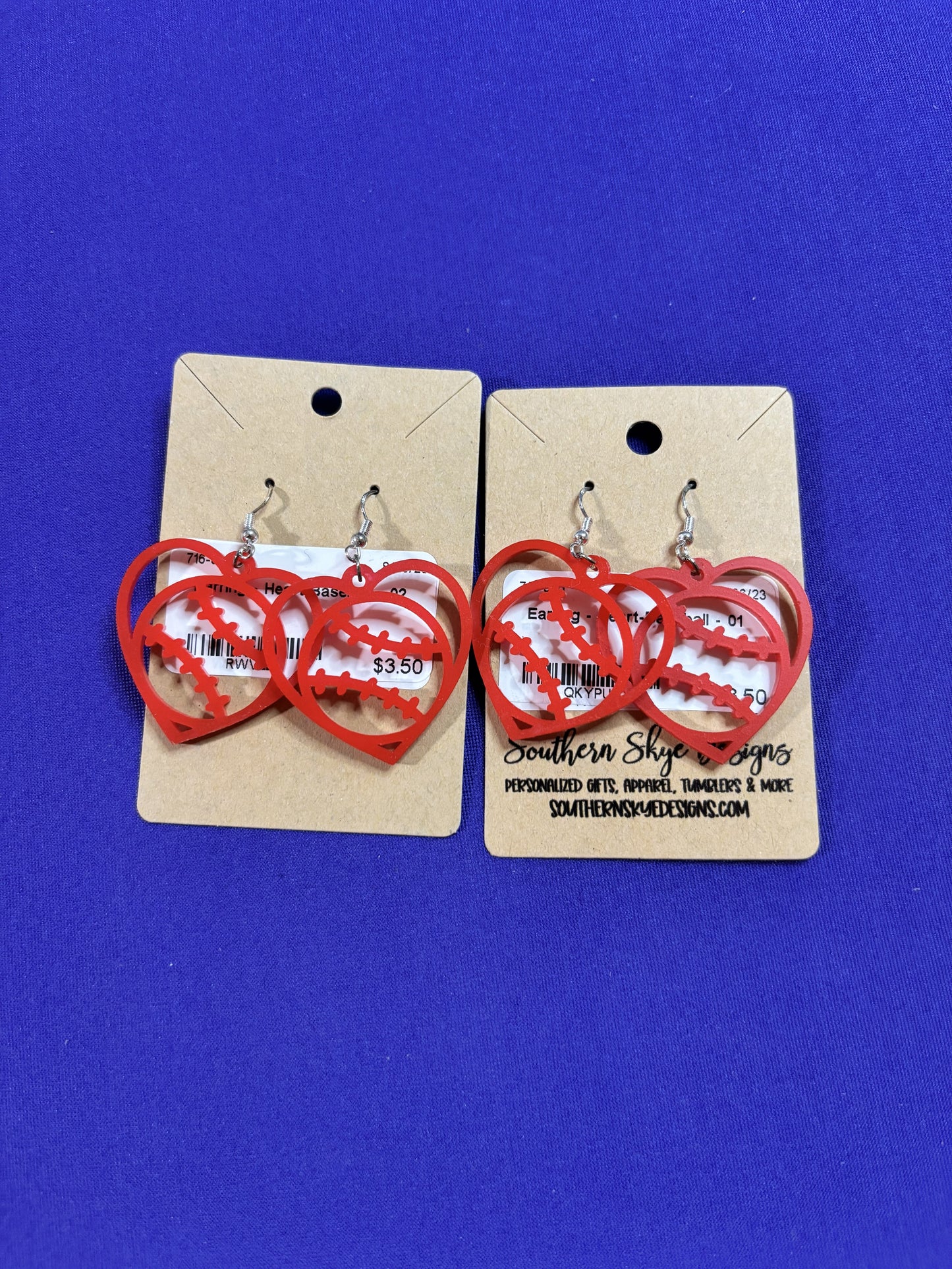 Baseball In Heart Earrings