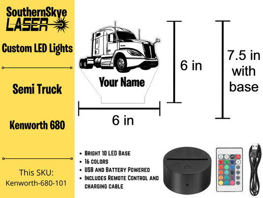 Semi Truck Kenworth LED Light, Night Light, Desk Light, Personalized Gift, Truck Driver Gift