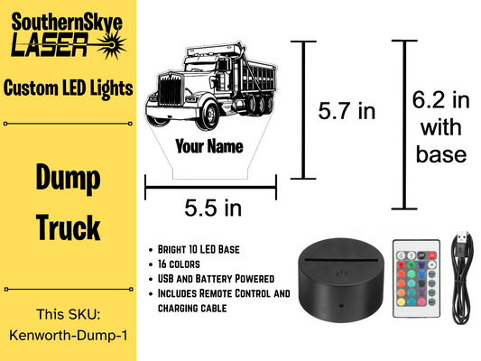 Kenworth Dump Truck LED Light, Night Light, Desk Light, Personalized Gift