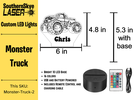Monster Truck LED Light, Night light, Personalized Gift