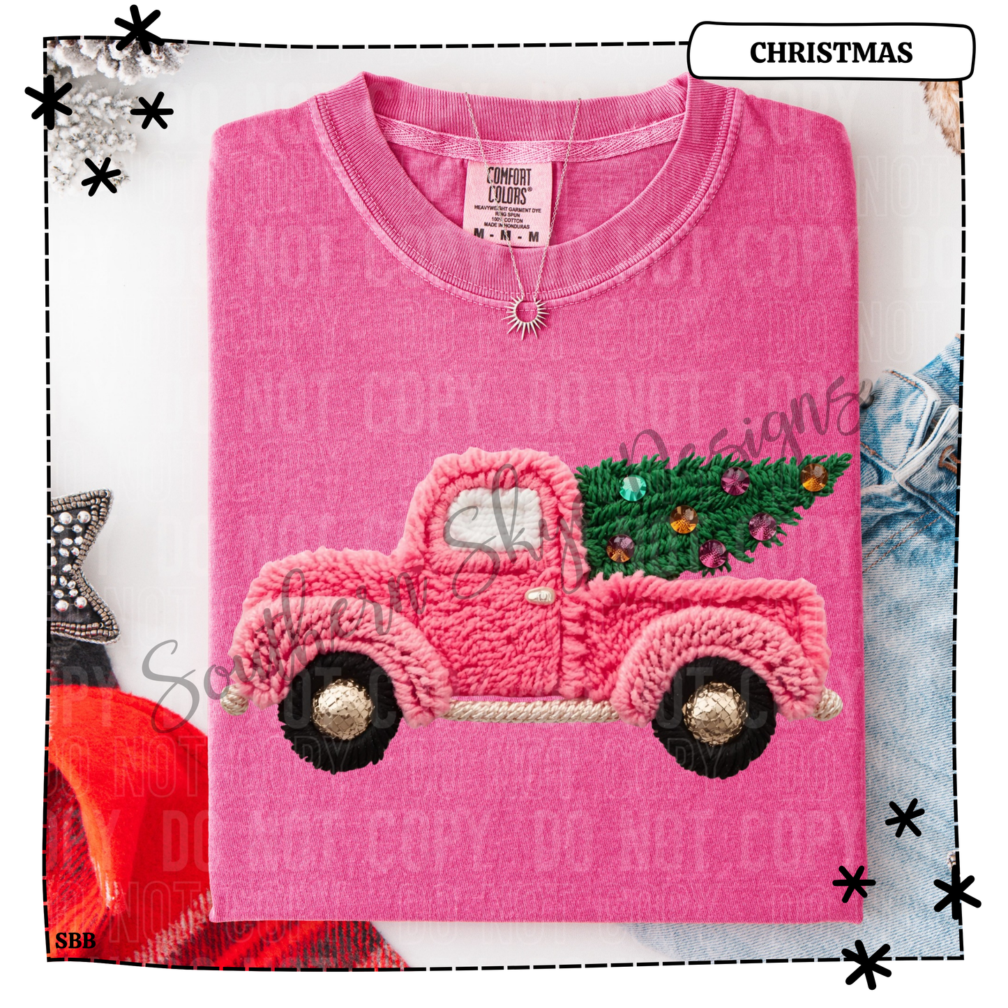 Pink Christmas Truck Faux Yarn