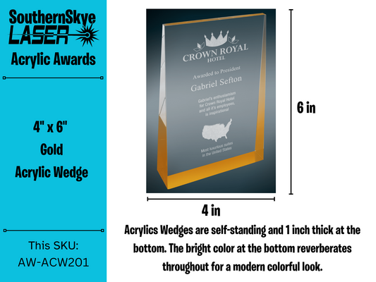 4" x 6" Gold Acrylic Wedge Trophy, Award