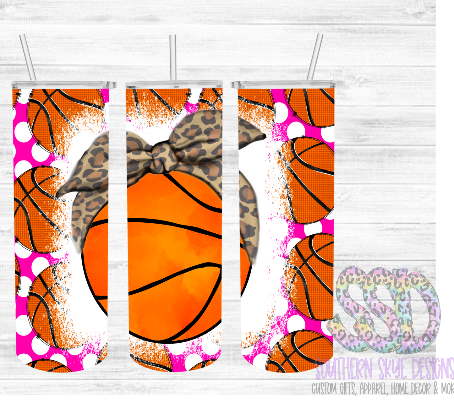 Basketball With Leopard Bow Tumbler