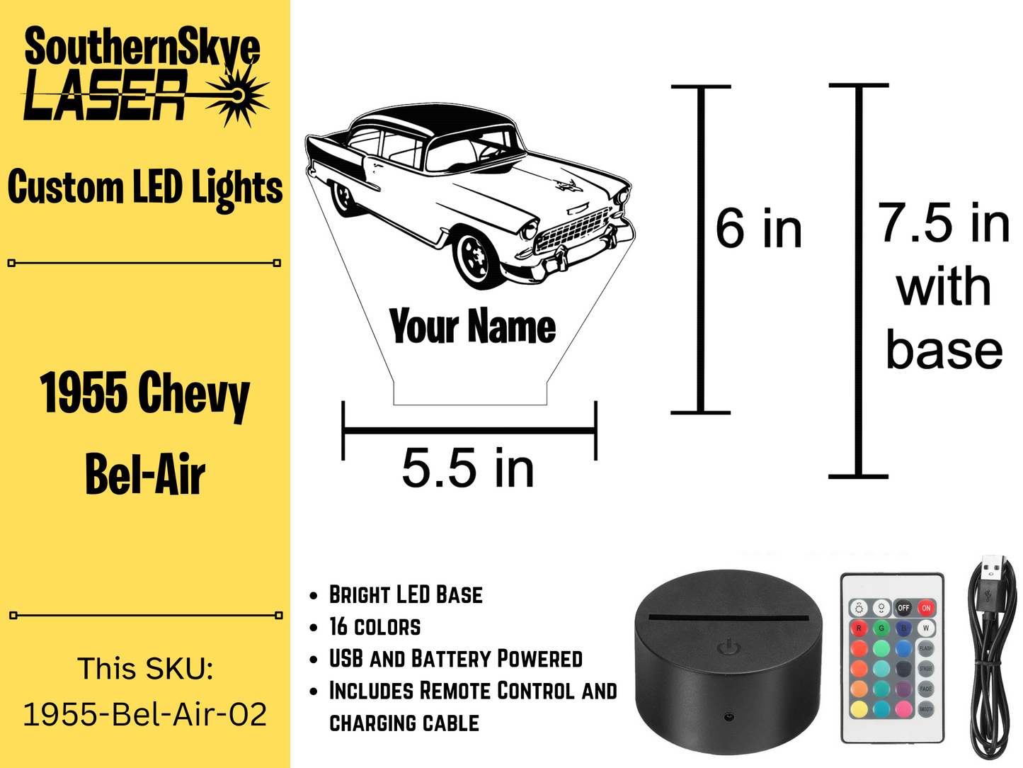 1955 Chevy Bel Air LED Light, Night Light, Desk Light, Personalized Gift