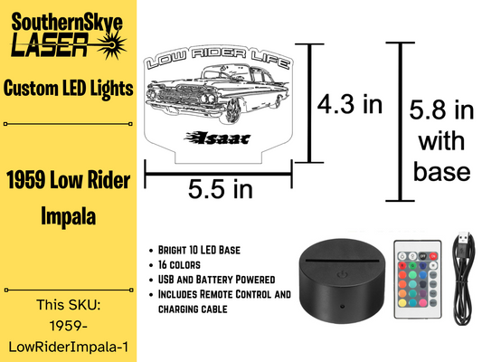 1959 Low-Rider Impala LED Light, Night light, Desk Light, Personalized Gift
