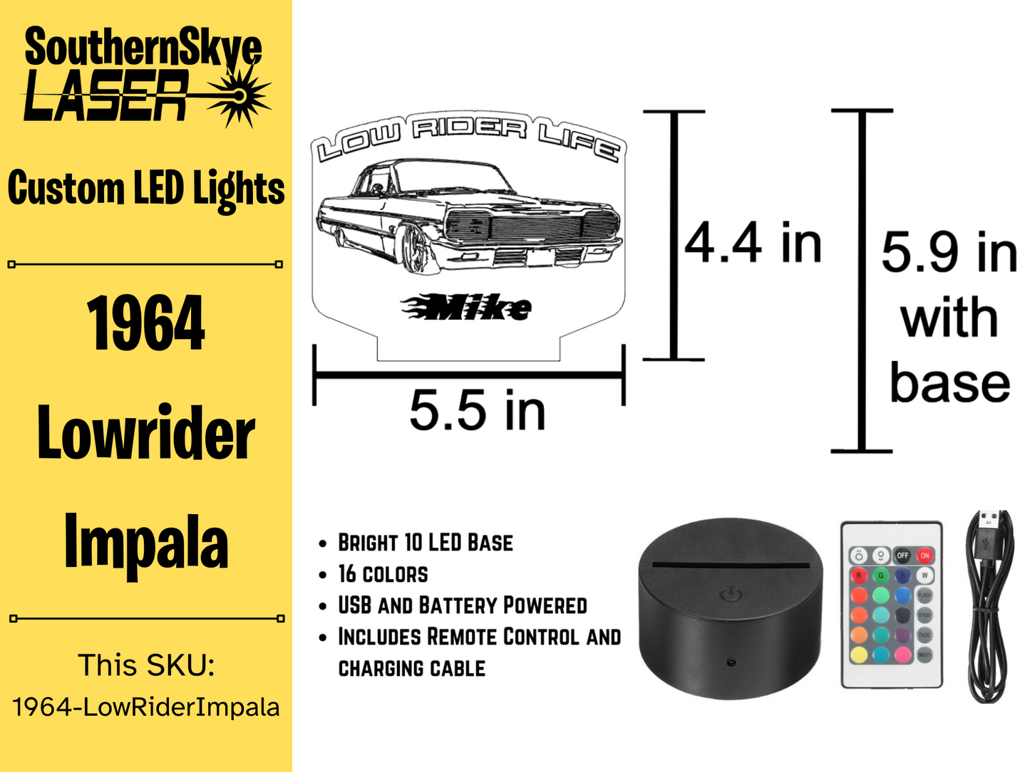 1964 Low-Rider Impala LED Light, Night light, Personalized Gift