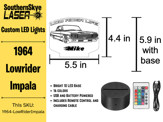 1964 Low-Rider Impala LED Light, Night light, Personalized Gift