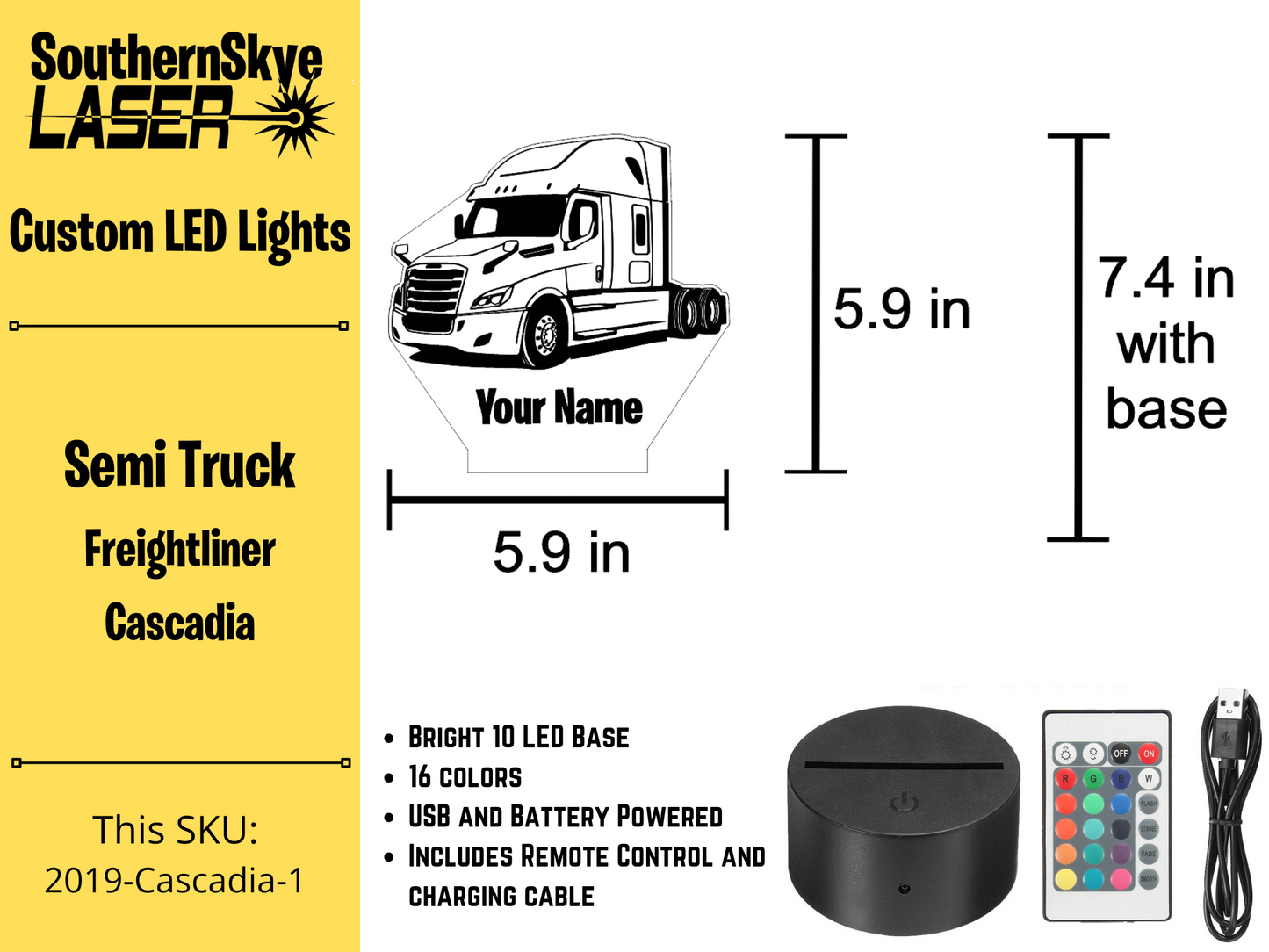 Semi Truck Freightliner Cascadia LED Light, Night Light, Desk Light, Personalized Gift