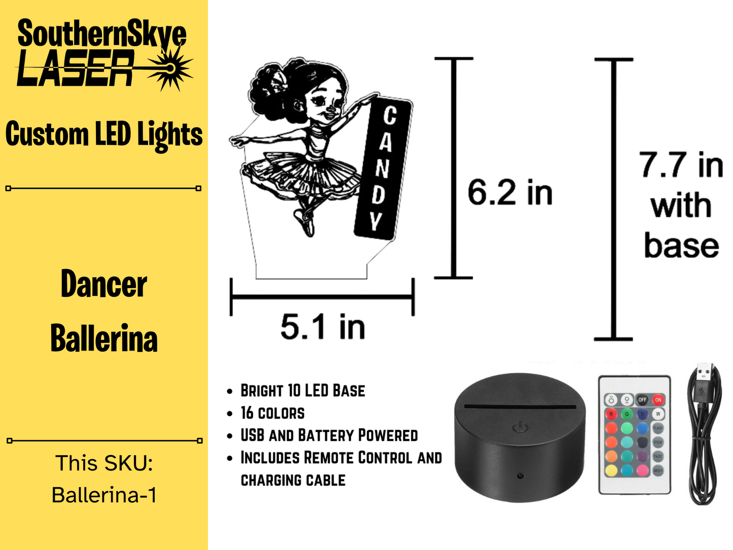 Dancer Ballerina LED Light, Night Light, Desk Light Personalized Gift, Trophy, Award