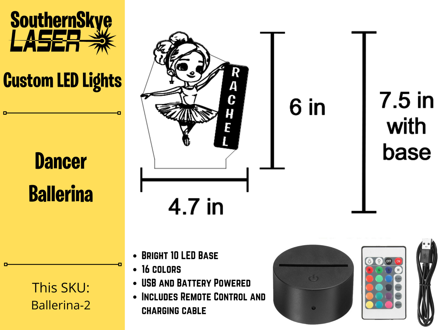 Dancer Ballerina LED Light, Night Light, Desk Light Personalized Gift, Trophy, Award