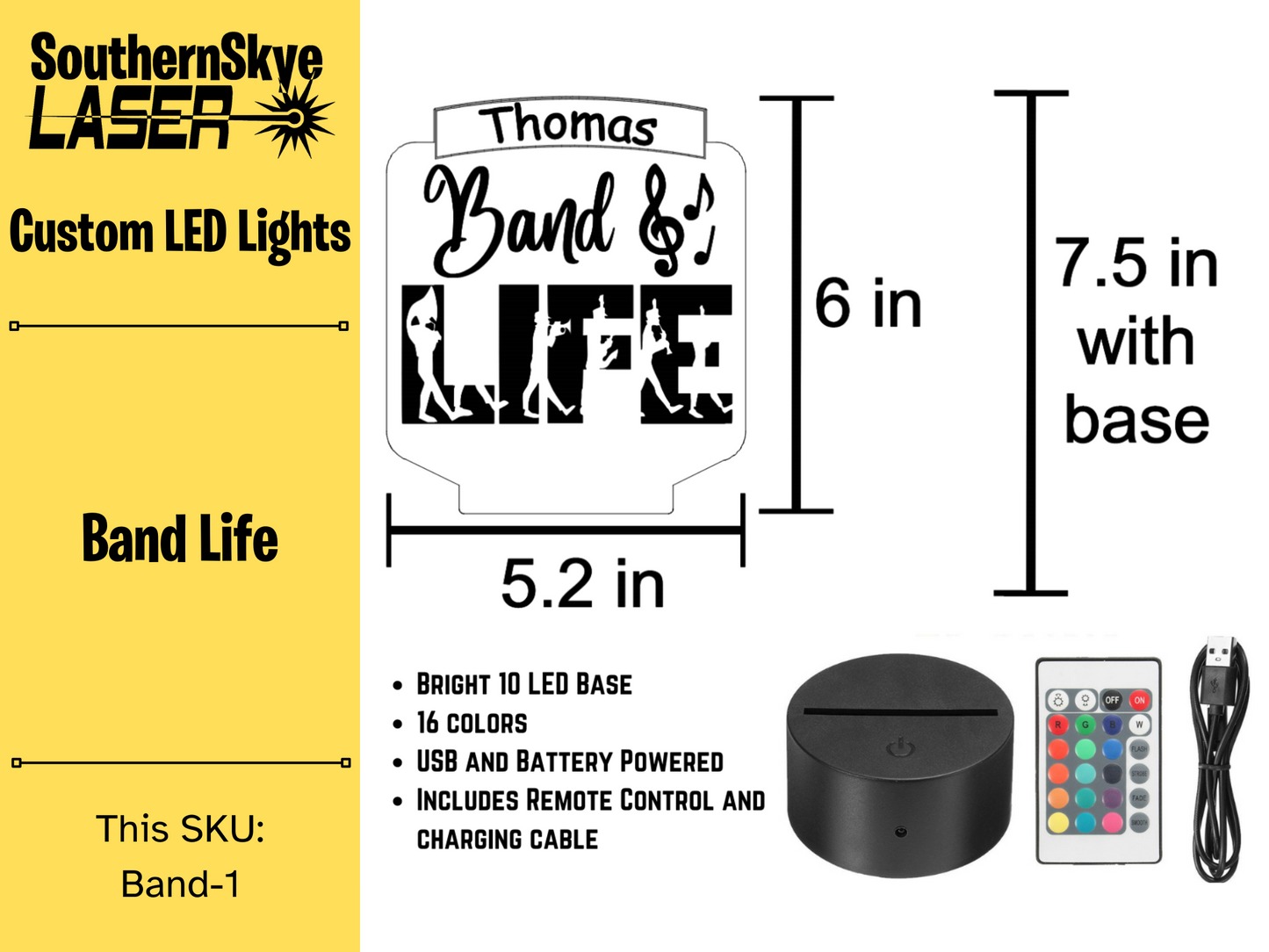 Band Life LED Light, Night Light, Desk Light Personalized Gift, Trophy, Award