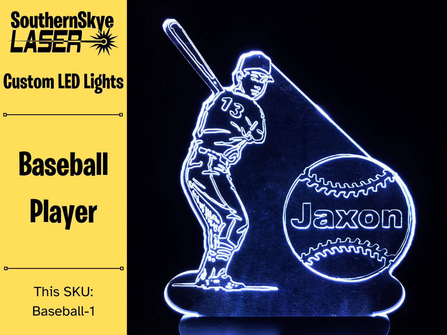 Baseball Player LED Light, Night Light, Desk Light Personalized Gift, Trophy, Award