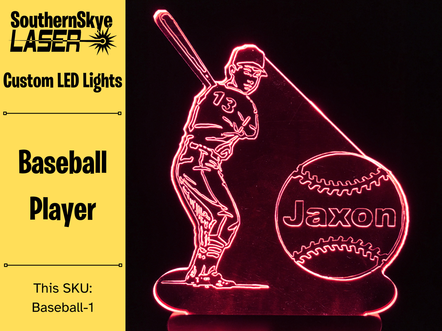 Baseball Player LED Light, Night Light, Desk Light Personalized Gift, Trophy, Award