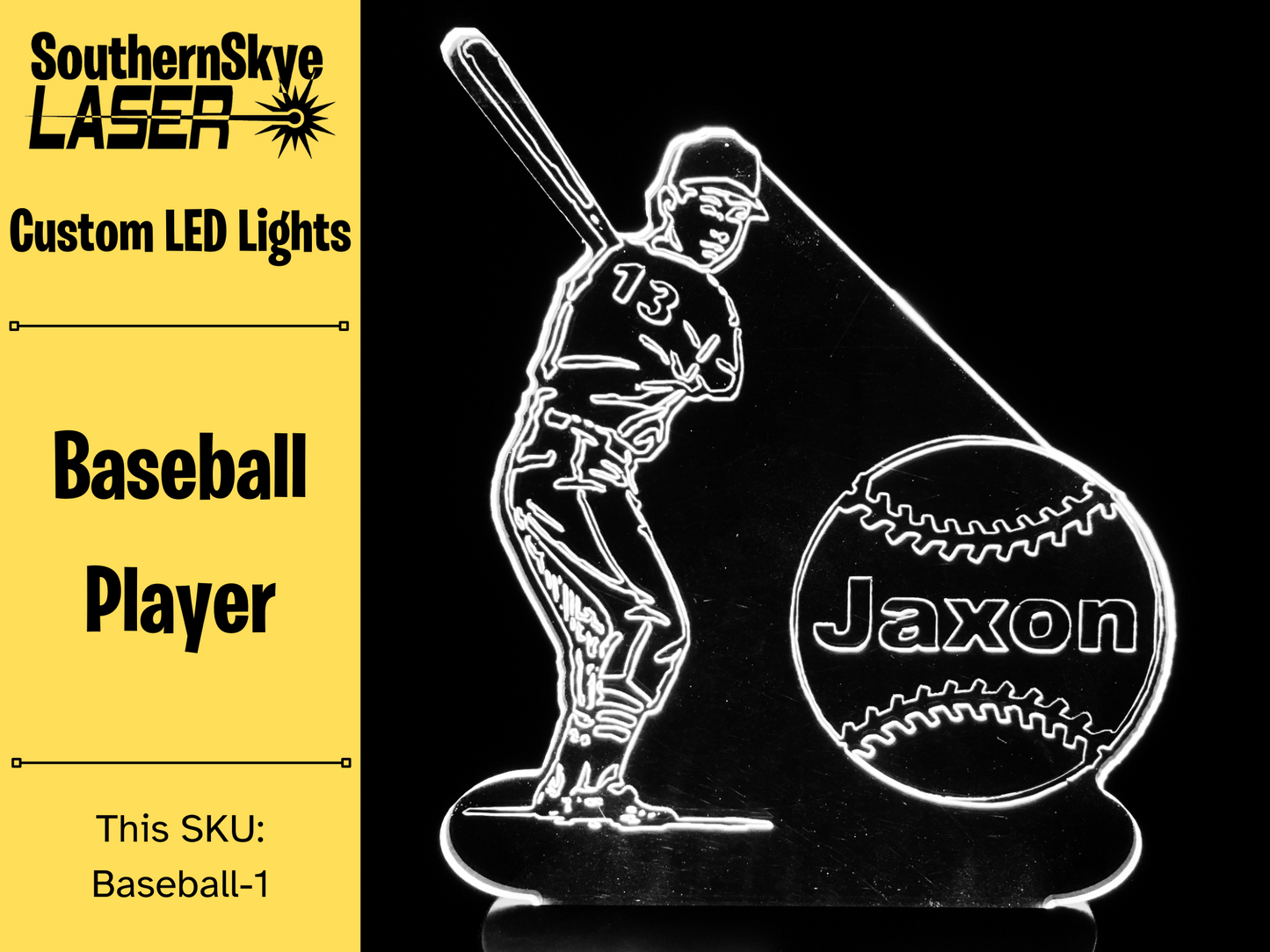 Baseball Player LED Light, Night Light, Desk Light Personalized Gift, Trophy, Award