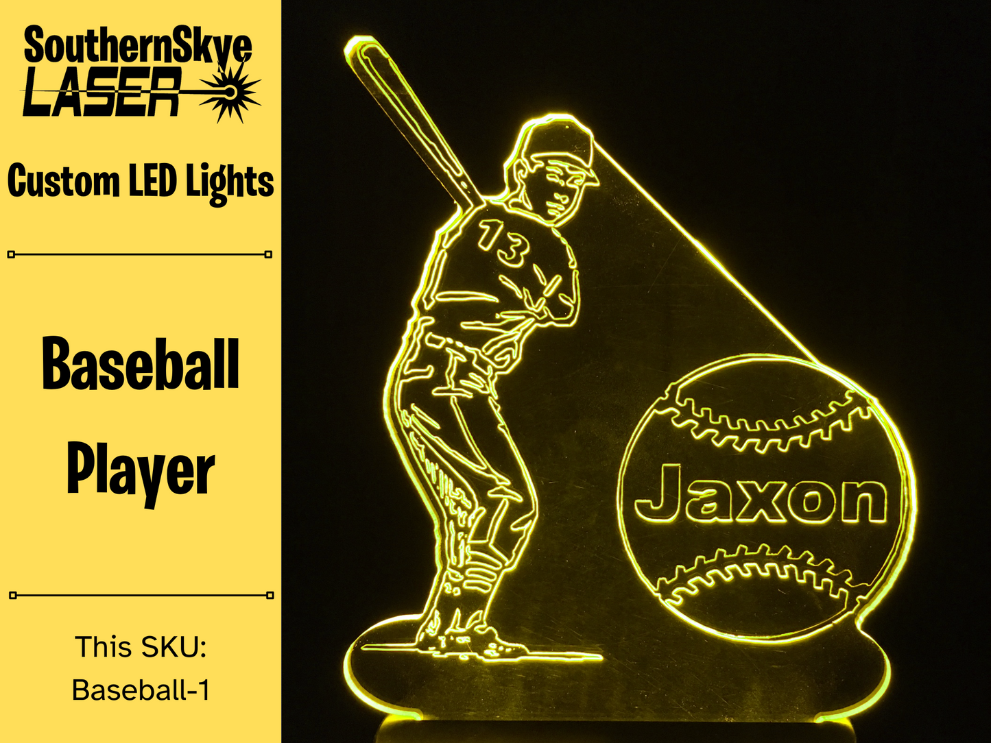 Baseball Player LED Light, Night Light, Desk Light Personalized Gift, Trophy, Award