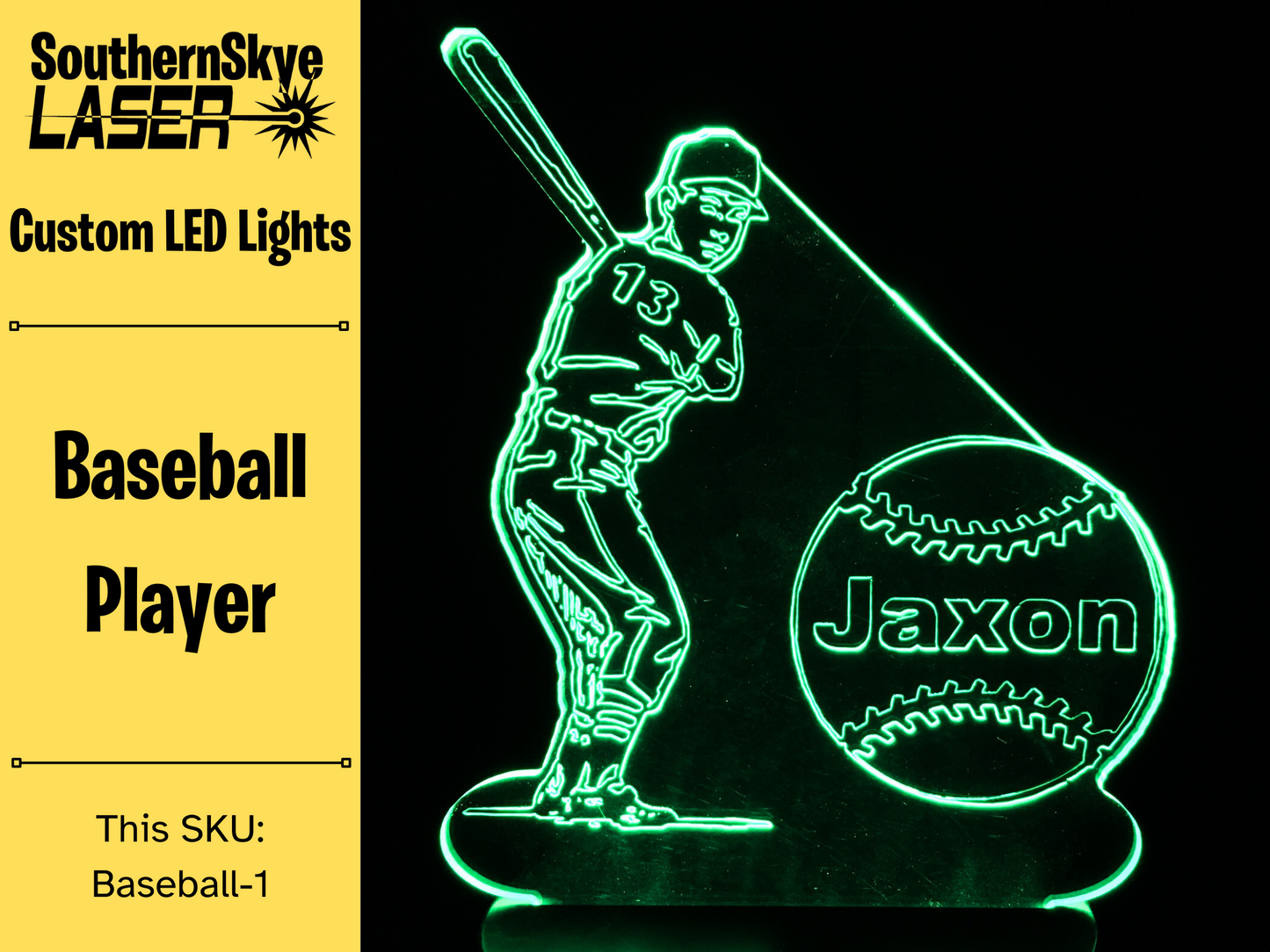 Baseball Player LED Light, Night Light, Desk Light Personalized Gift, Trophy, Award