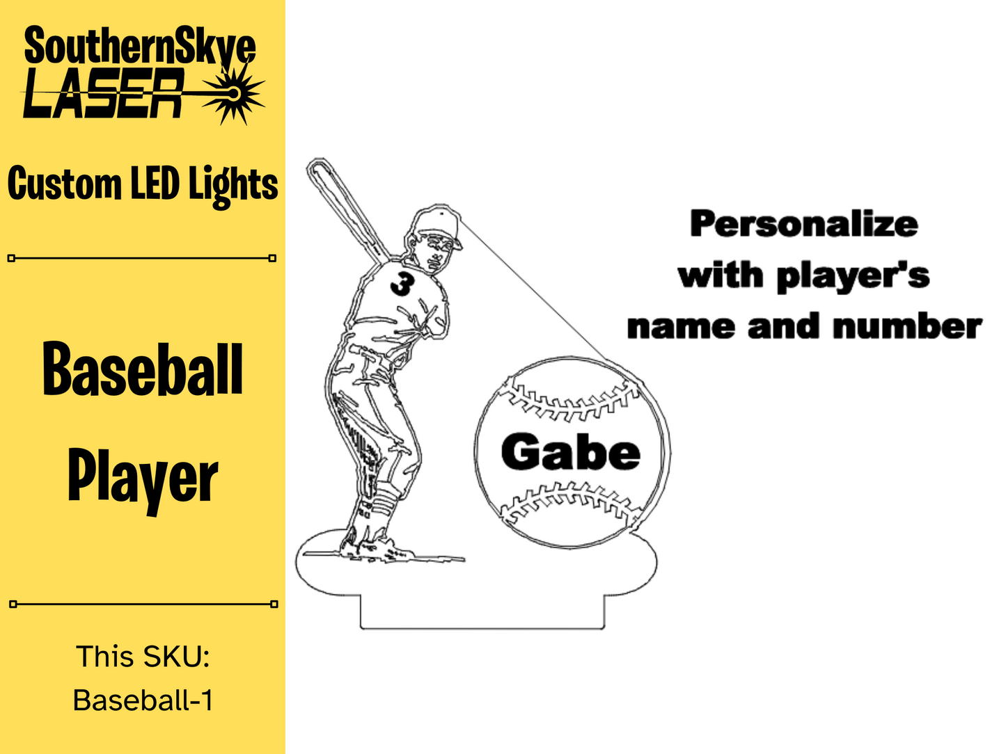 Baseball Player LED Light, Night Light, Desk Light Personalized Gift, Trophy, Award