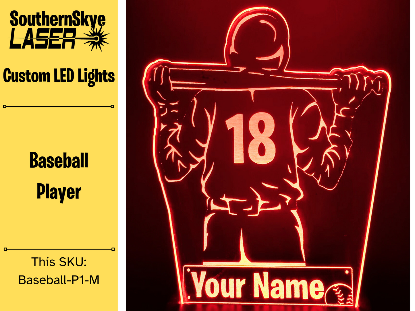 Baseball Player LED Light, Night Light, Desk Light Personalized Gift, Trophy, Award