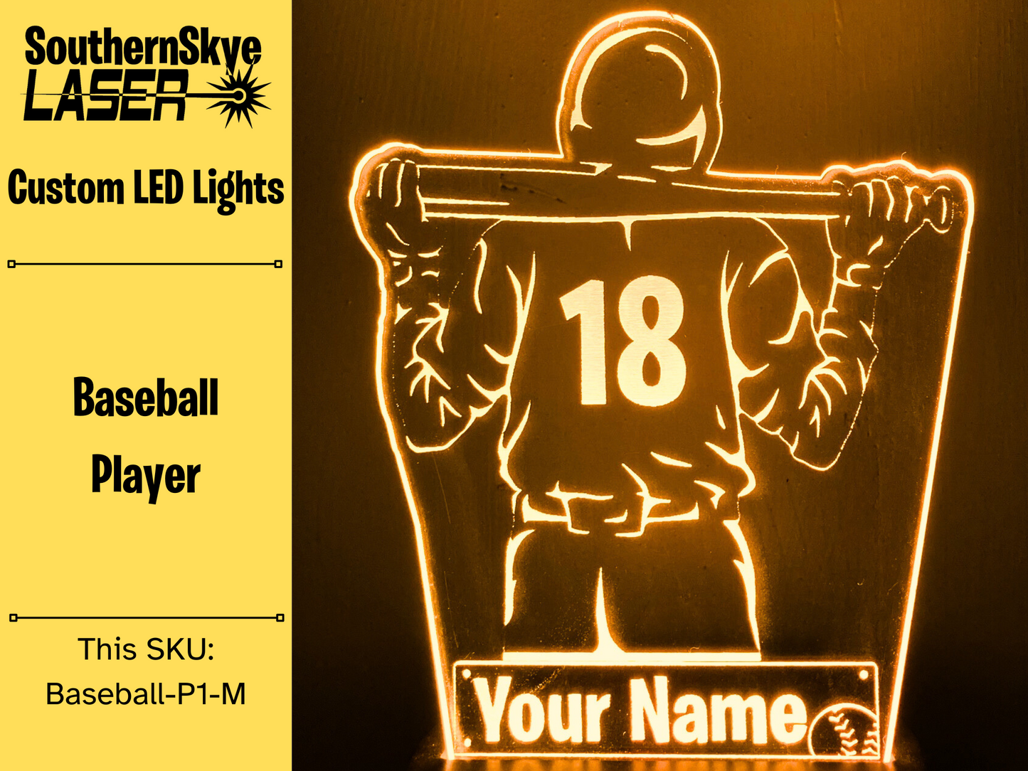 Baseball Player LED Light, Night Light, Desk Light Personalized Gift, Trophy, Award