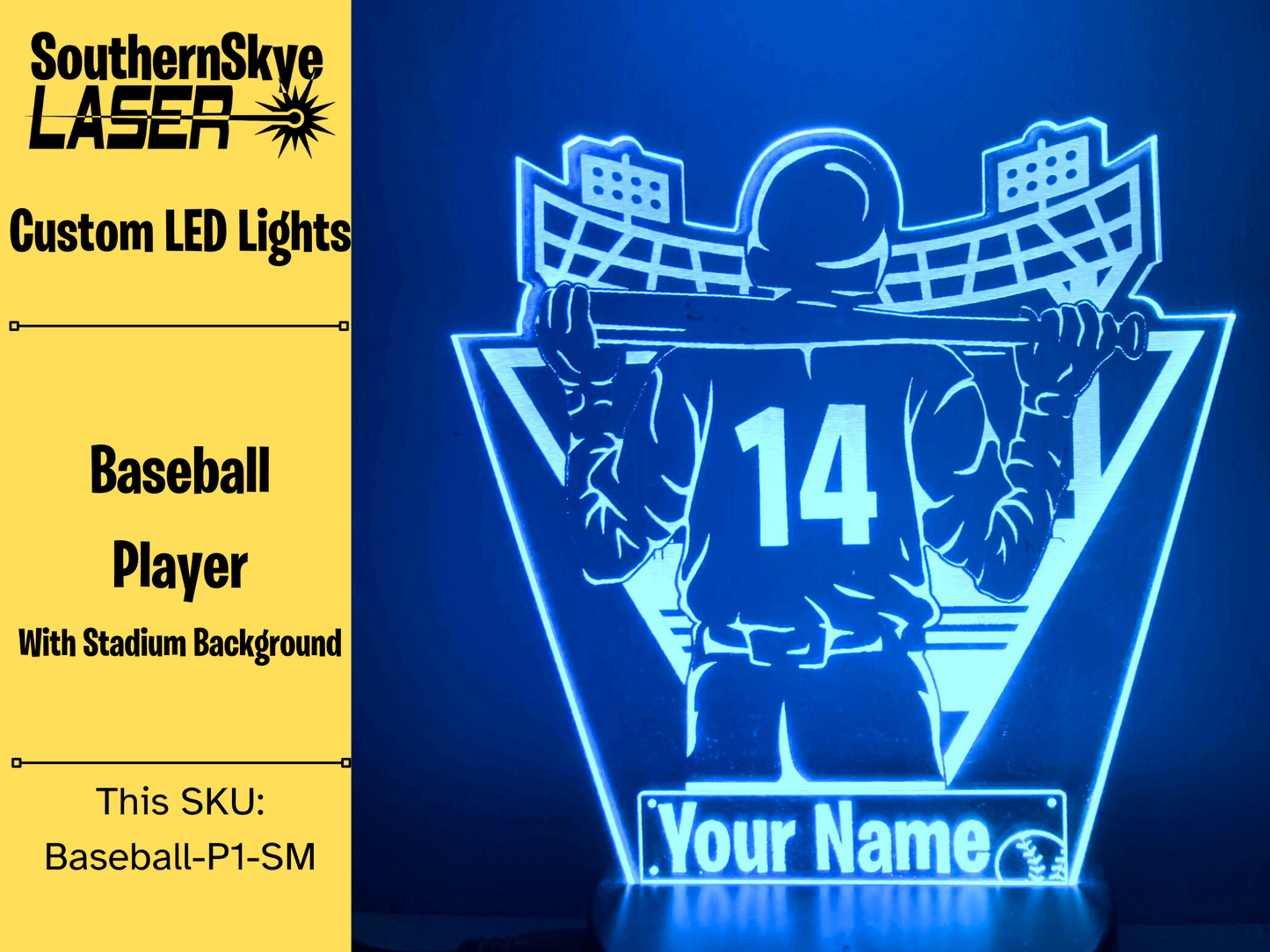 Baseball Player LED Light, Night Light, Desk Light Personalized Gift, Trophy, Award