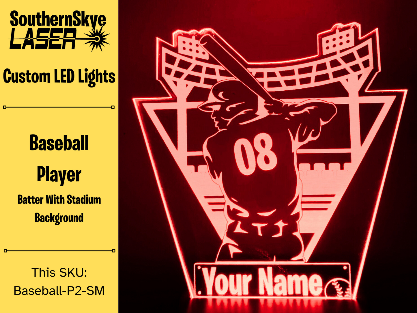 Baseball Player Batter LED Light, Night Light, Desk Light Personalized Gift, Trophy, Award