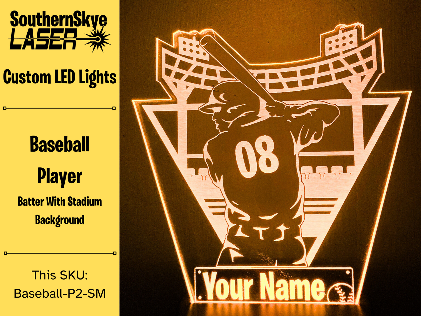 Baseball Player Batter LED Light, Night Light, Desk Light Personalized Gift, Trophy, Award
