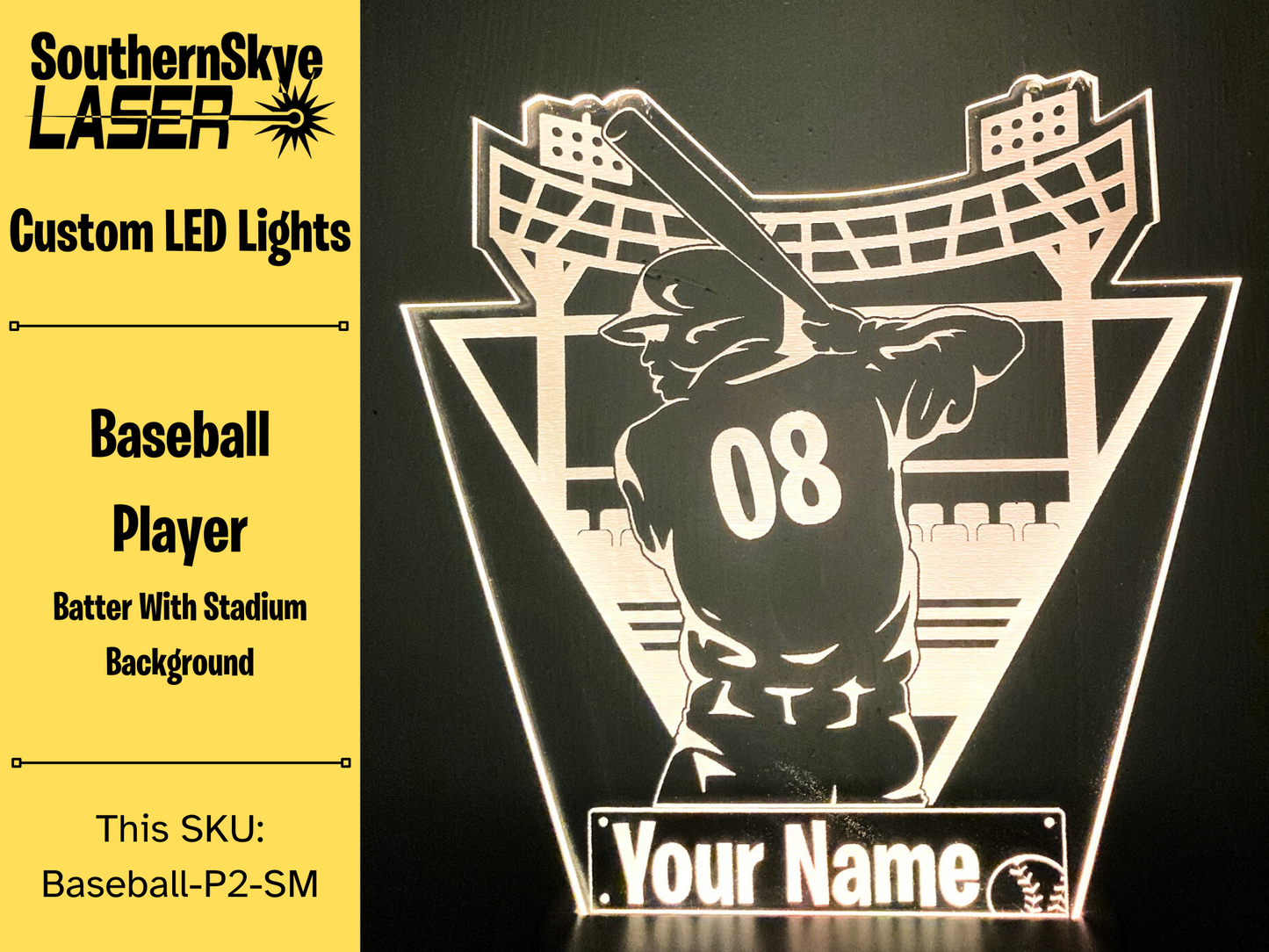 Baseball Player Batter LED Light, Night Light, Desk Light Personalized Gift, Trophy, Award