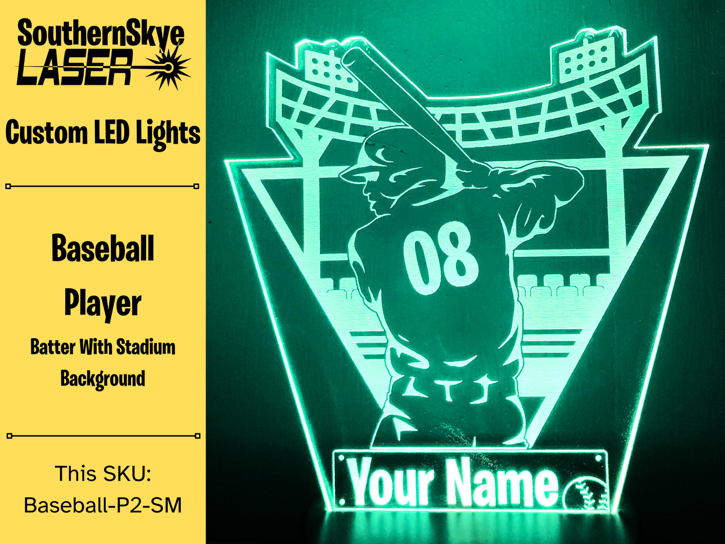 Baseball Player Batter LED Light, Night Light, Desk Light Personalized Gift, Trophy, Award