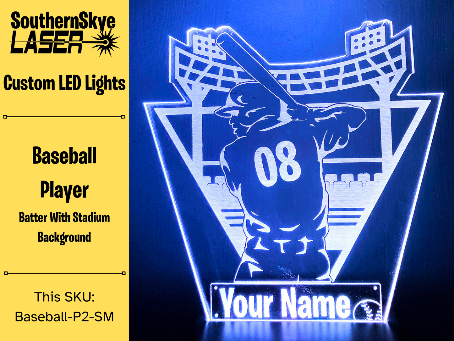 Baseball Player Batter LED Light, Night Light, Desk Light Personalized Gift, Trophy, Award