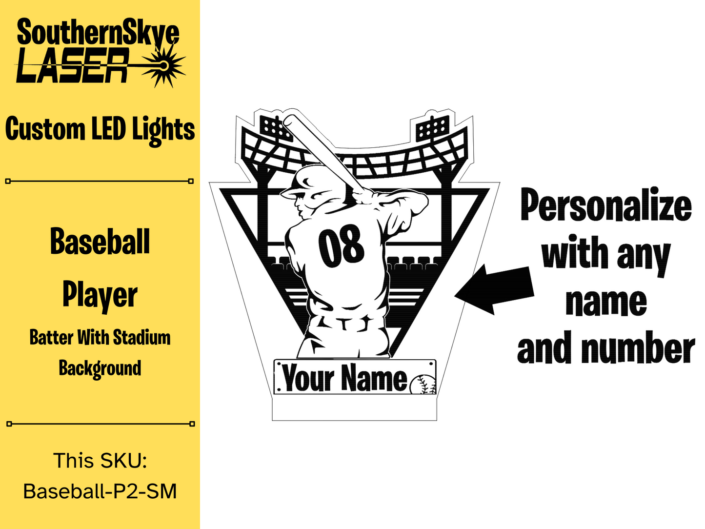 Baseball Player Batter LED Light, Night Light, Desk Light Personalized Gift, Trophy, Award