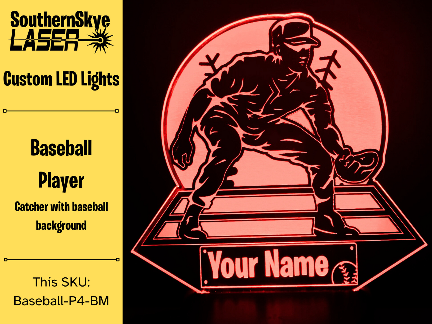 Baseball Player Catcher LED Light, Night Light, Desk Light Personalized Gift, Trophy, Award