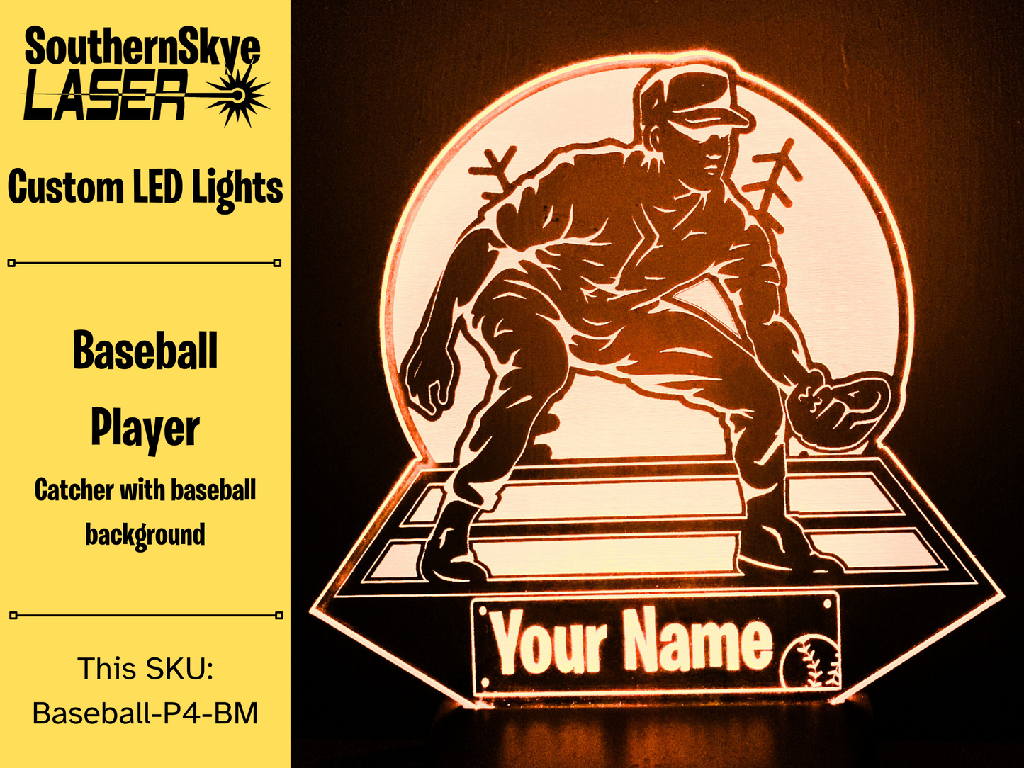 Baseball Player Catcher LED Light, Night Light, Desk Light Personalized Gift, Trophy, Award