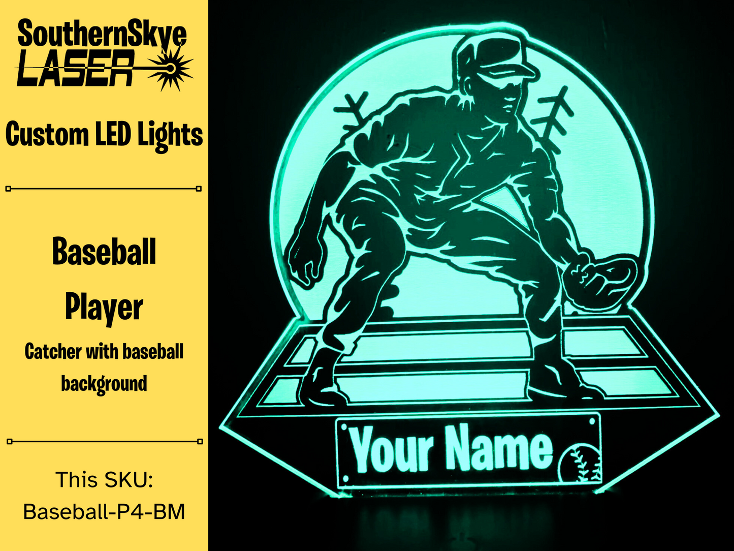 Baseball Player Catcher LED Light, Night Light, Desk Light Personalized Gift, Trophy, Award