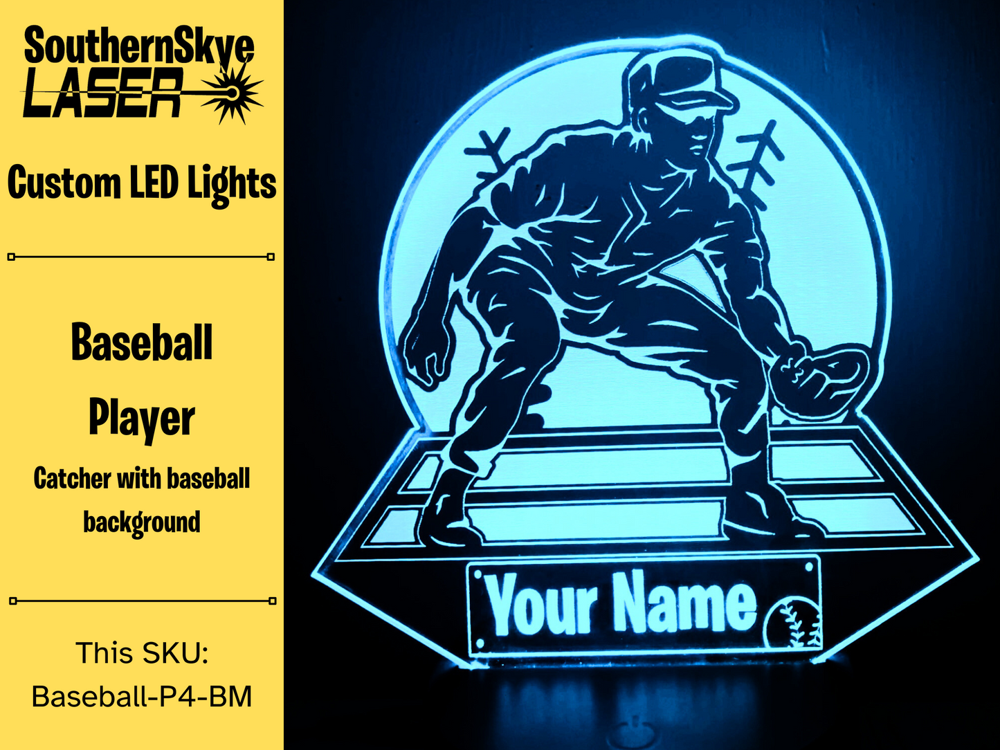 Baseball Player Catcher LED Light, Night Light, Desk Light Personalized Gift, Trophy, Award