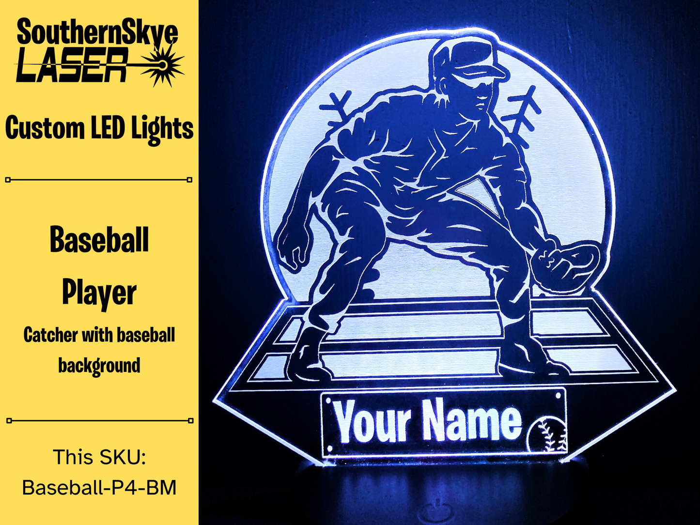 Baseball Player Catcher LED Light, Night Light, Desk Light Personalized Gift, Trophy, Award