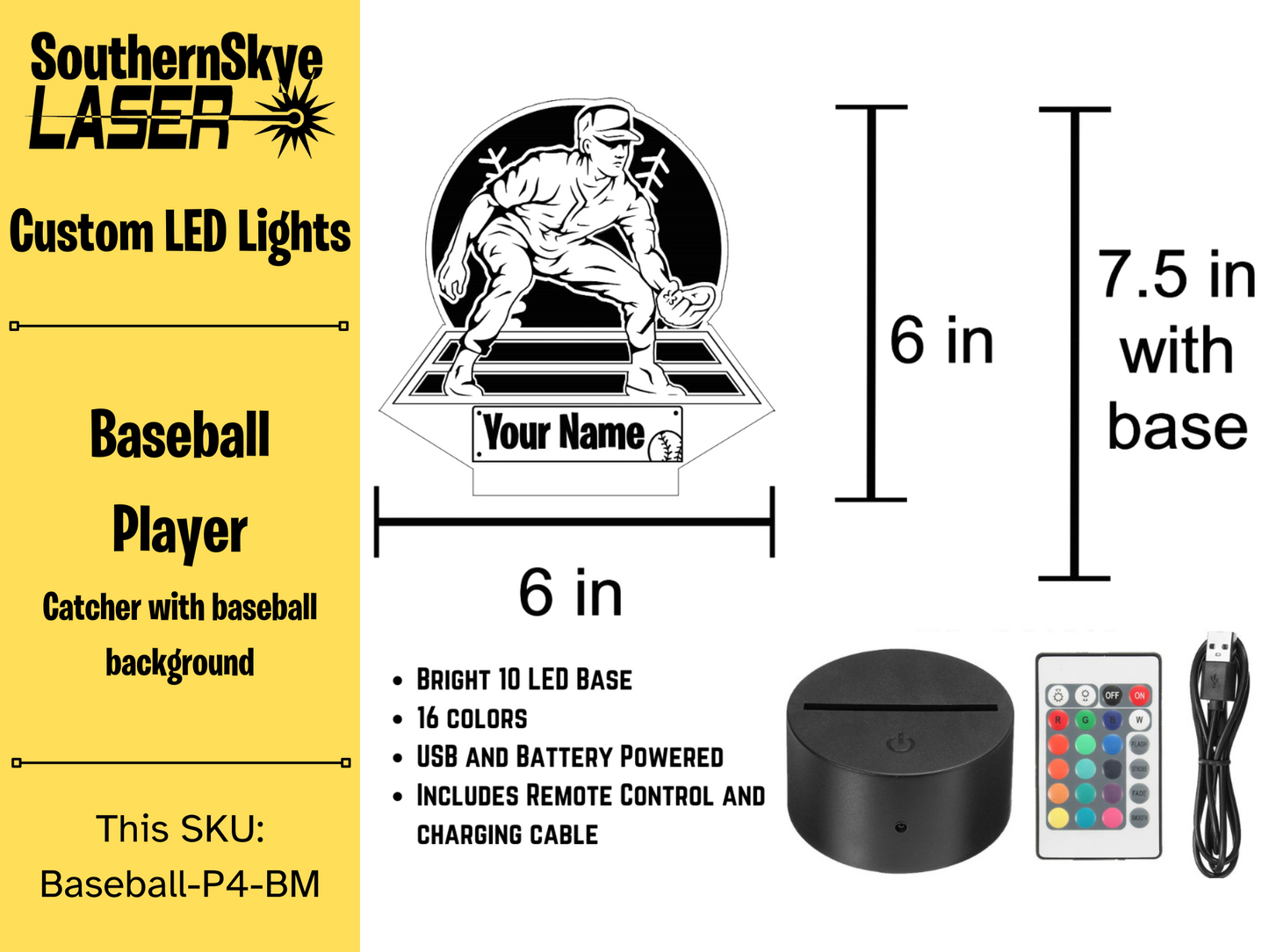 Baseball Player Catcher LED Light, Night Light, Desk Light Personalized Gift, Trophy, Award