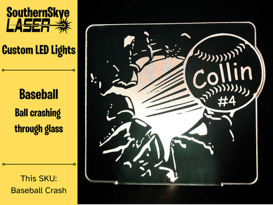 Baseball Crashing Through Glass LED Light, Night Light, Desk Light Personalized Gift, Trophy, Award