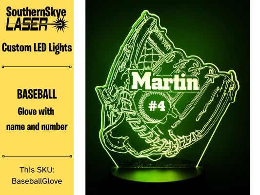 Baseball Glove LED Light, Night Light, Desk Light Personalized Gift, Trophy, Award