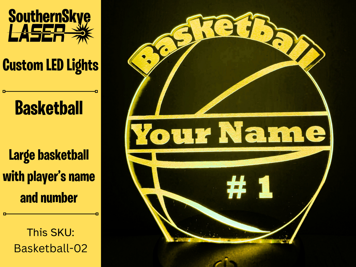 Basketball LED Light Featuring Ball with Player's name and number, Night Light, Desk Light Personalized Gift, Trophy, Award
