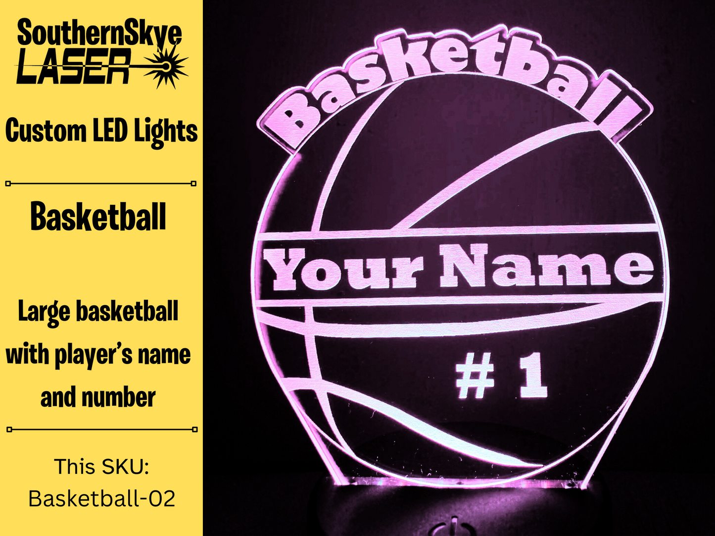 Basketball LED Light Featuring Ball with Player's name and number, Night Light, Desk Light Personalized Gift, Trophy, Award