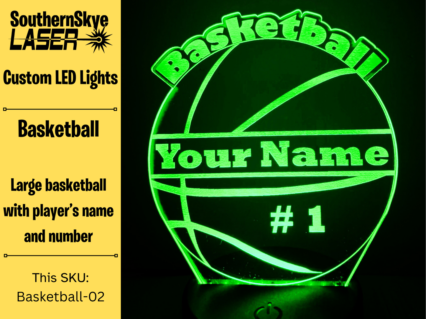 Basketball LED Light Featuring Ball with Player's name and number, Night Light, Desk Light Personalized Gift, Trophy, Award