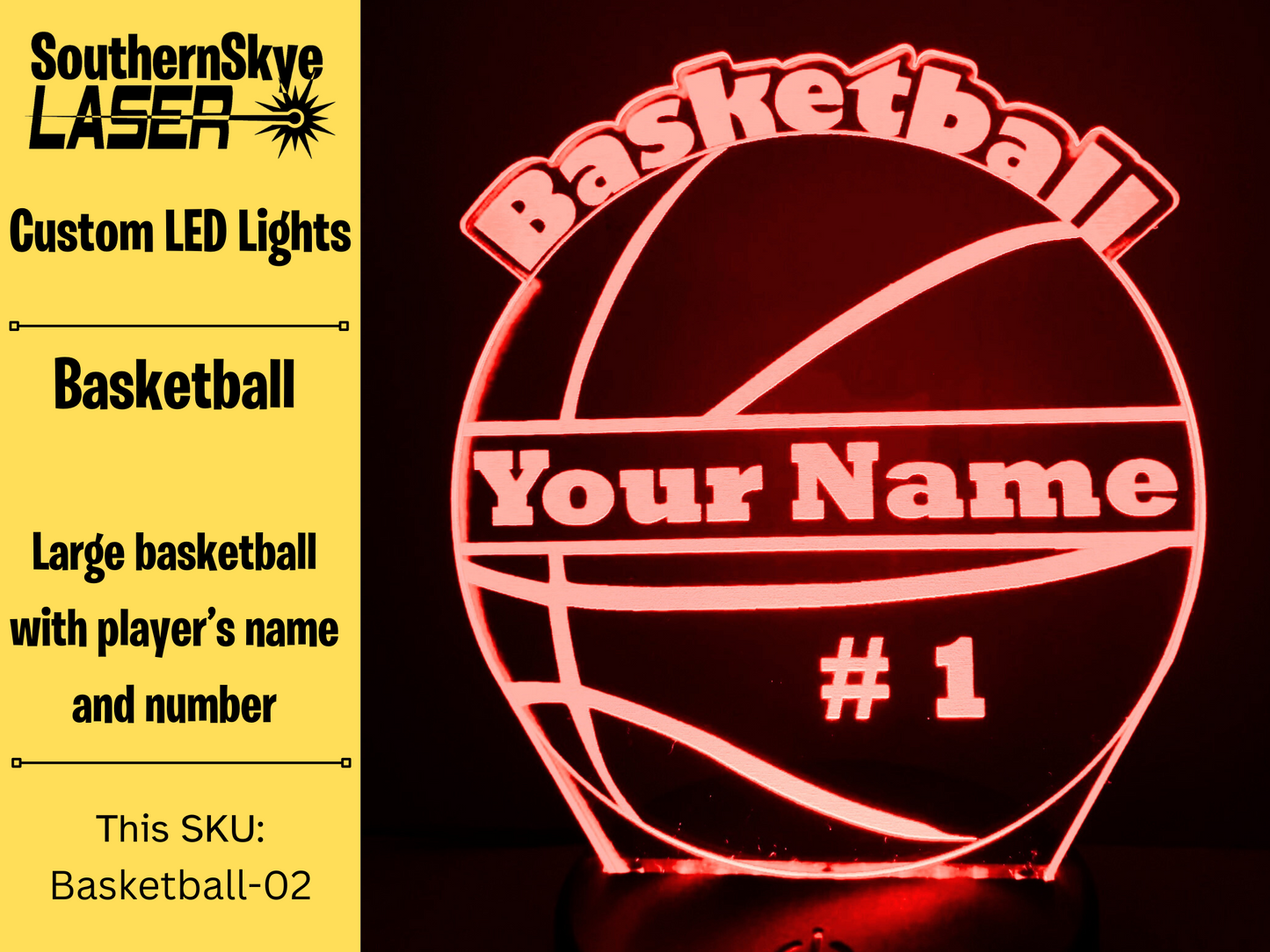 Basketball LED Light Featuring Ball with Player's name and number, Night Light, Desk Light Personalized Gift, Trophy, Award