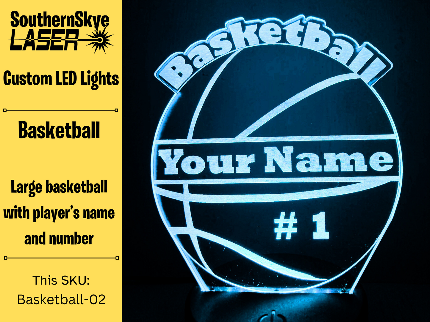 Basketball LED Light Featuring Ball with Player's name and number, Night Light, Desk Light Personalized Gift, Trophy, Award