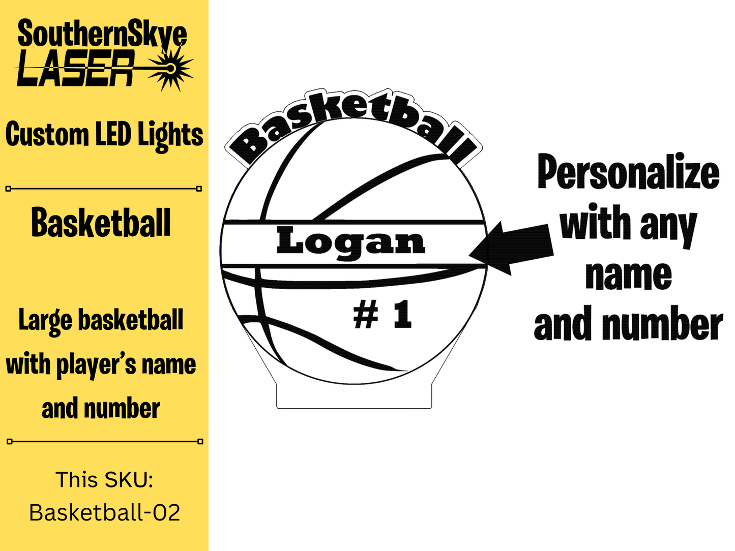 Basketball LED Light Featuring Ball with Player's name and number, Night Light, Desk Light Personalized Gift, Trophy, Award