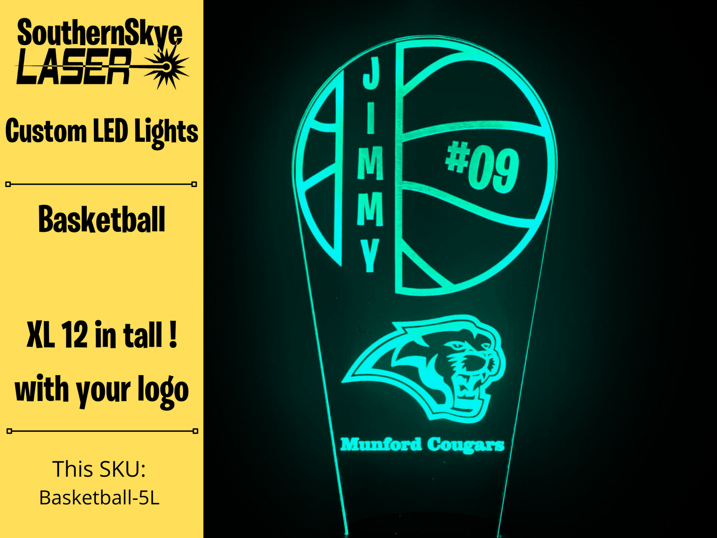 Basketball LED Light, Night Light, Desk Light Personalized Gift, Trophy, Award - XL 12 in tall