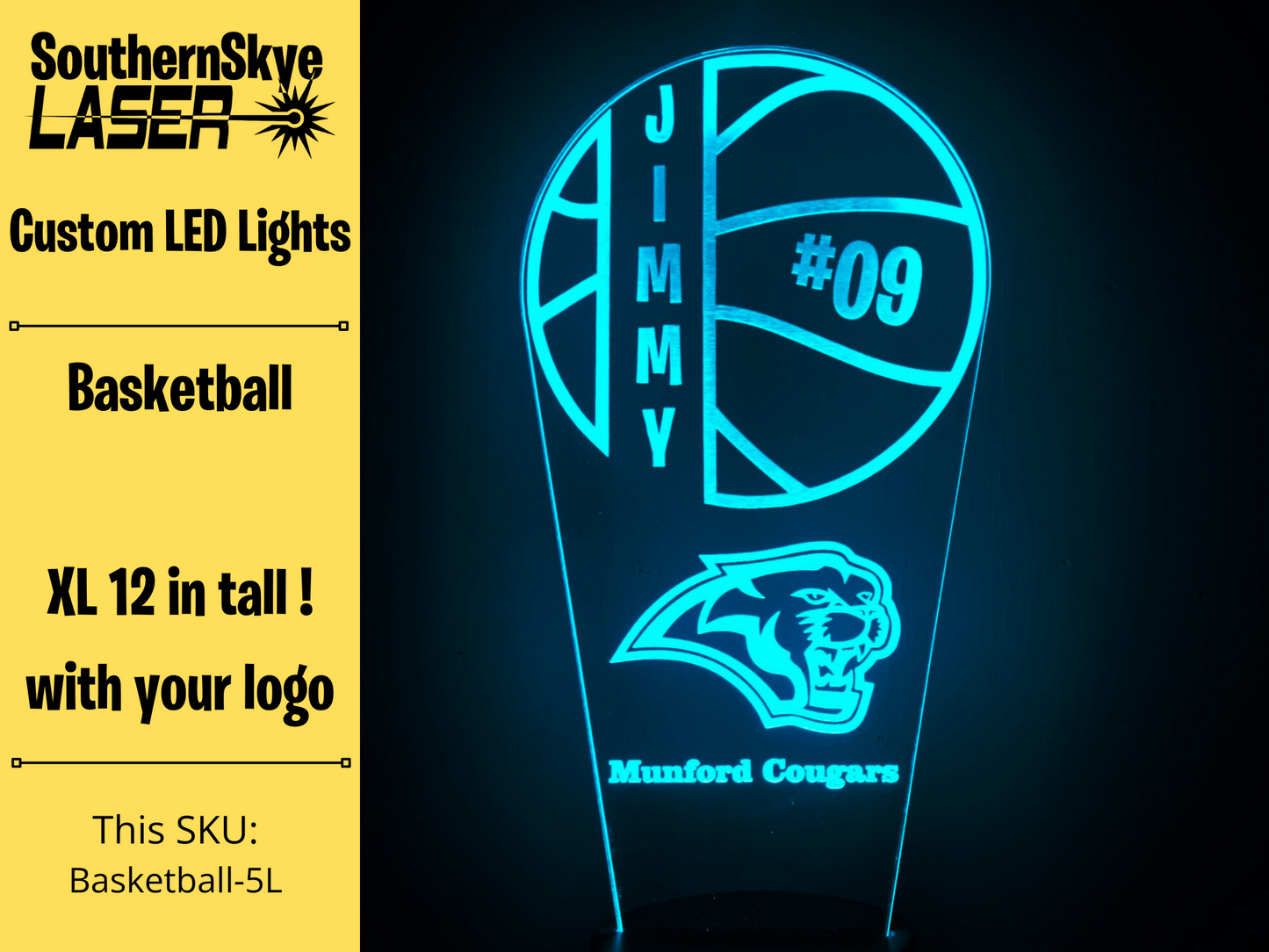 Basketball LED Light, Night Light, Desk Light Personalized Gift, Trophy, Award - XL 12 in tall