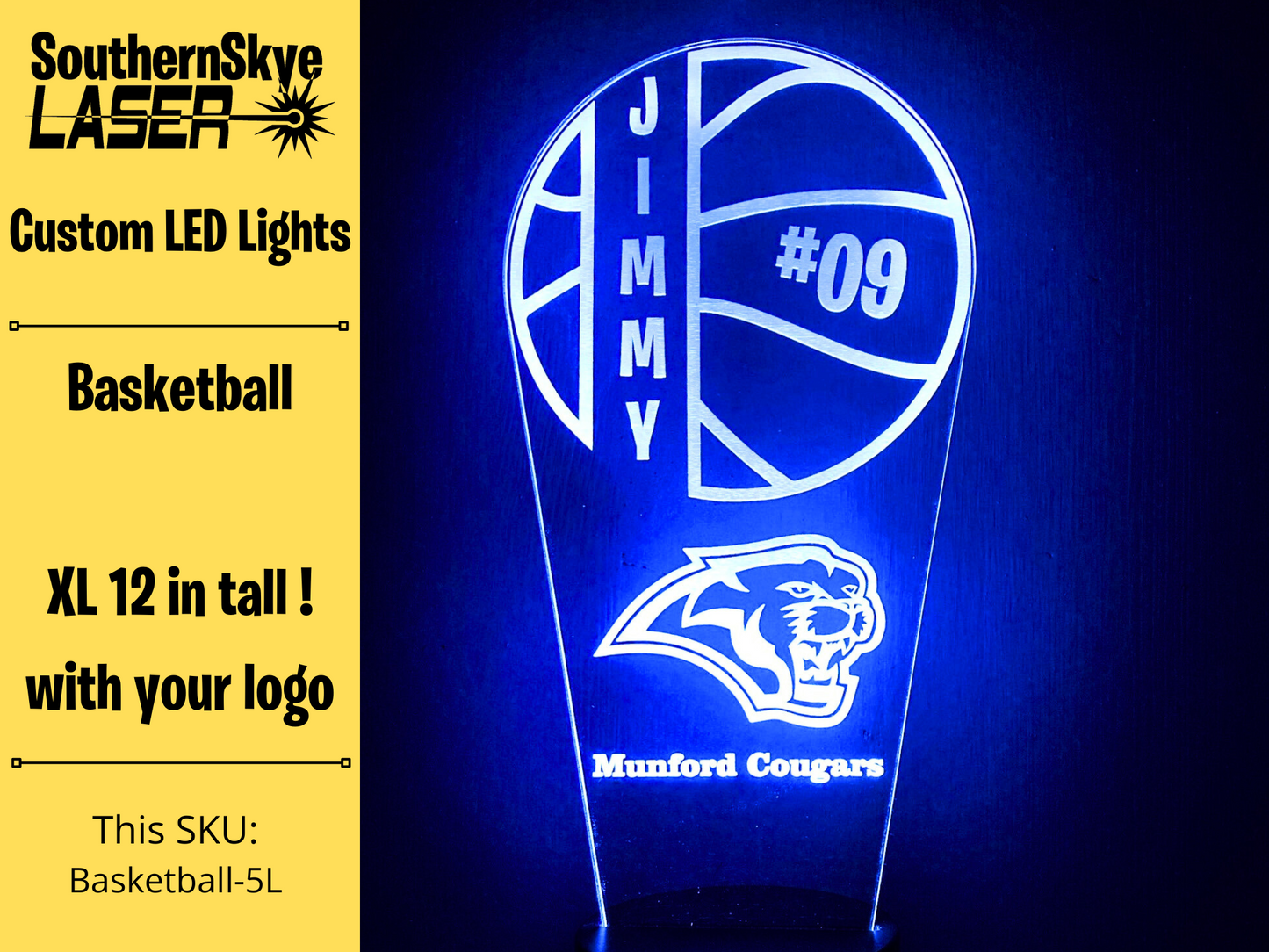 Basketball LED Light, Night Light, Desk Light Personalized Gift, Trophy, Award - XL 12 in tall
